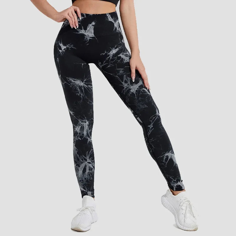 Pantalons de yoga tie-dye pour femmes, leggings de sport sans couture, taille haute,