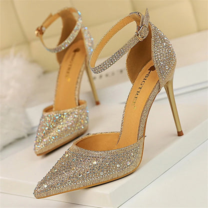 Chaussures à strass brillants pour femmes à talons de styliste paillettes en cristal