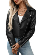 Veste ample court noir Faux cuir pour femmes
