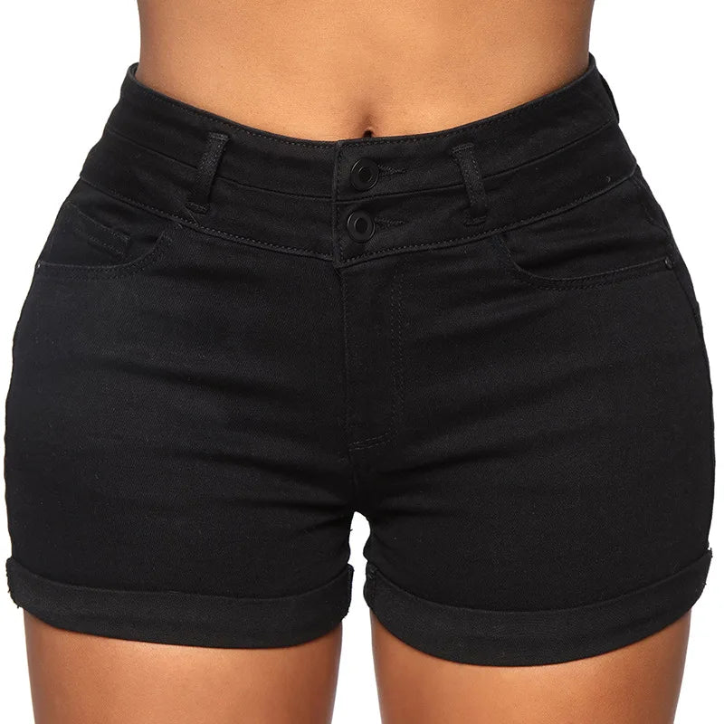 Short en jean taille haute extensible en coton Liooil pour femme