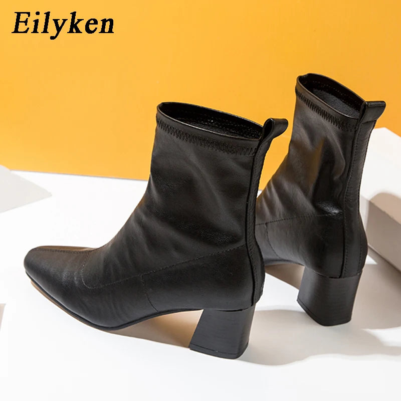 Bottines pour femmes en cuir PU souple pour femme talons carrés