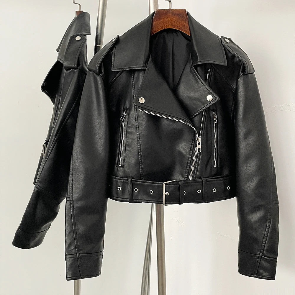 Veste en simili cuir haut court pour femmes