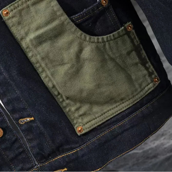 Veste en jean à coutures contrastées pour hommes