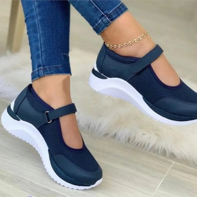 Baskets Blanches Décontractées à Plateforme pour Femme, Chaussures en Maille Respirante