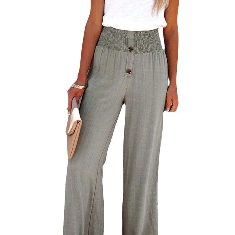 Pantalon Long en Coton et Lin pour Femme, Jambes Larges