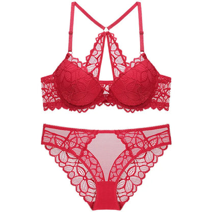 Ensemble soutien-gorge et culotte Push Up en dentelle pour femmes