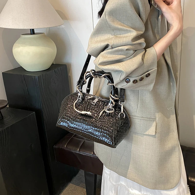 Sac à bandoulière motif crocodile pour femme