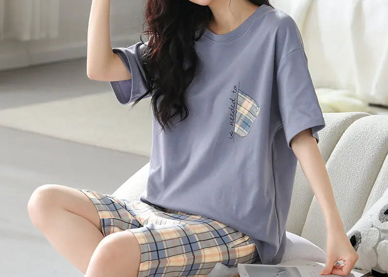 Ensemble de pyjama en coton à manches courtes pour femmes