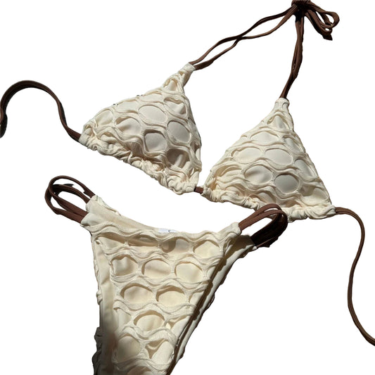 Maillot de bain deux pièces  dos nu ajouré, rembourré, taille haute pour femmes