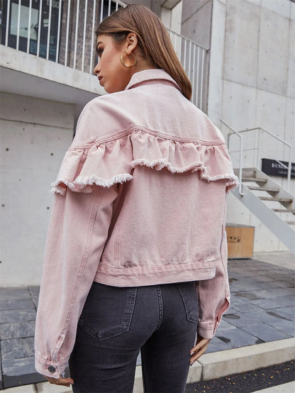 Veste en jean à volants pour femmes
