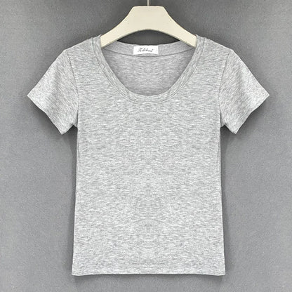 T-shirt manches courtes col rond pour femme, slim et résistant, en coton, décontracté