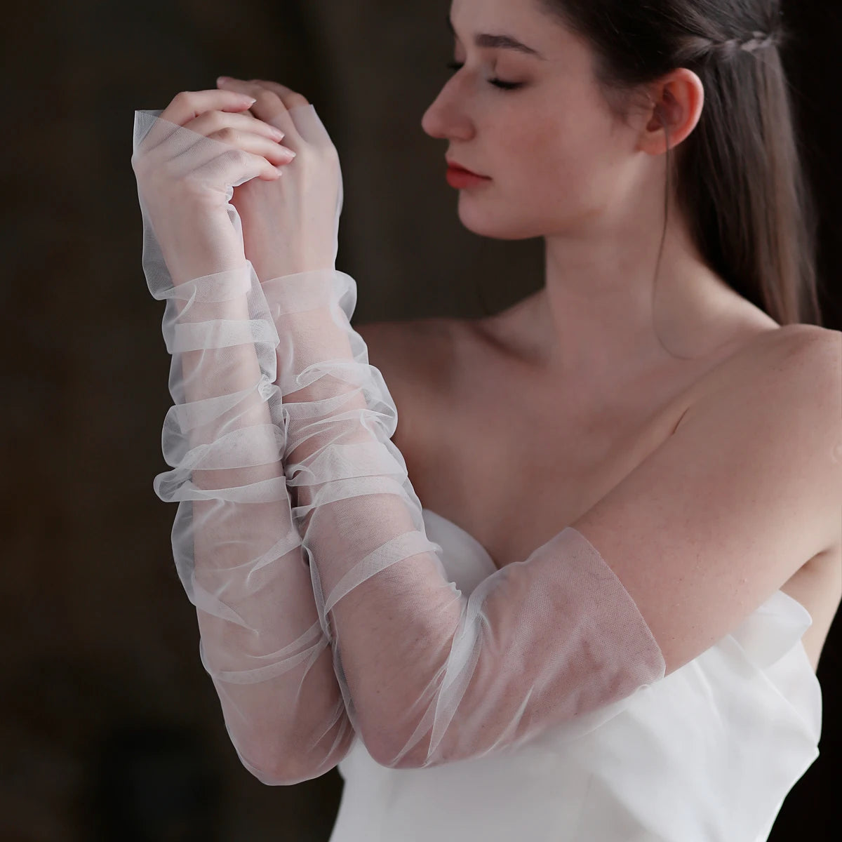 Gants élégants blancs en tulle doux pour femmes