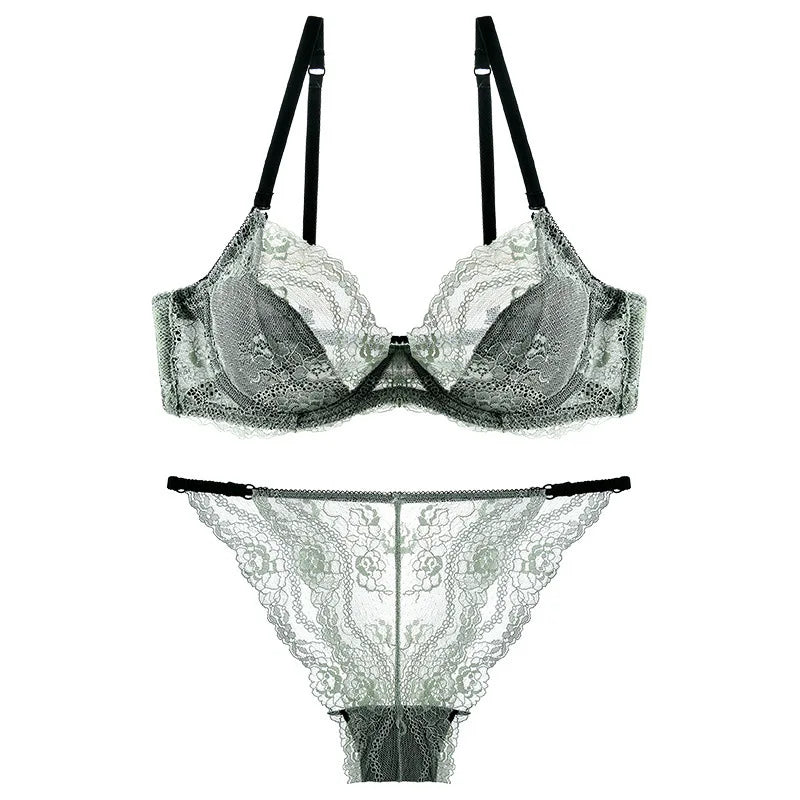 Broderie florale Lingerie Sexy pour femmes Ultra mince Transparent Push Up