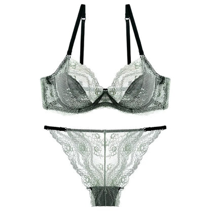 Broderie florale Lingerie Sexy pour femmes Ultra mince Transparent Push Up