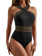 Maillot de bain une pièce avec bande en maille unie pour femmes