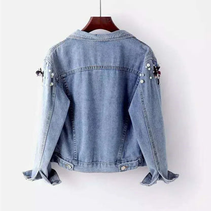 Veste en jean pour femme ample avec perles