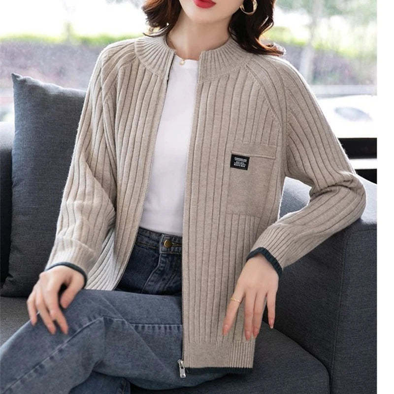 Pull tricoté avec fermeture éclair pour femme,