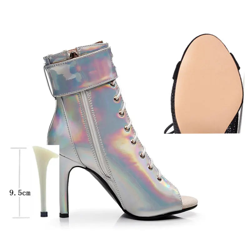 Bottines argentées à talons hauts pour femmes