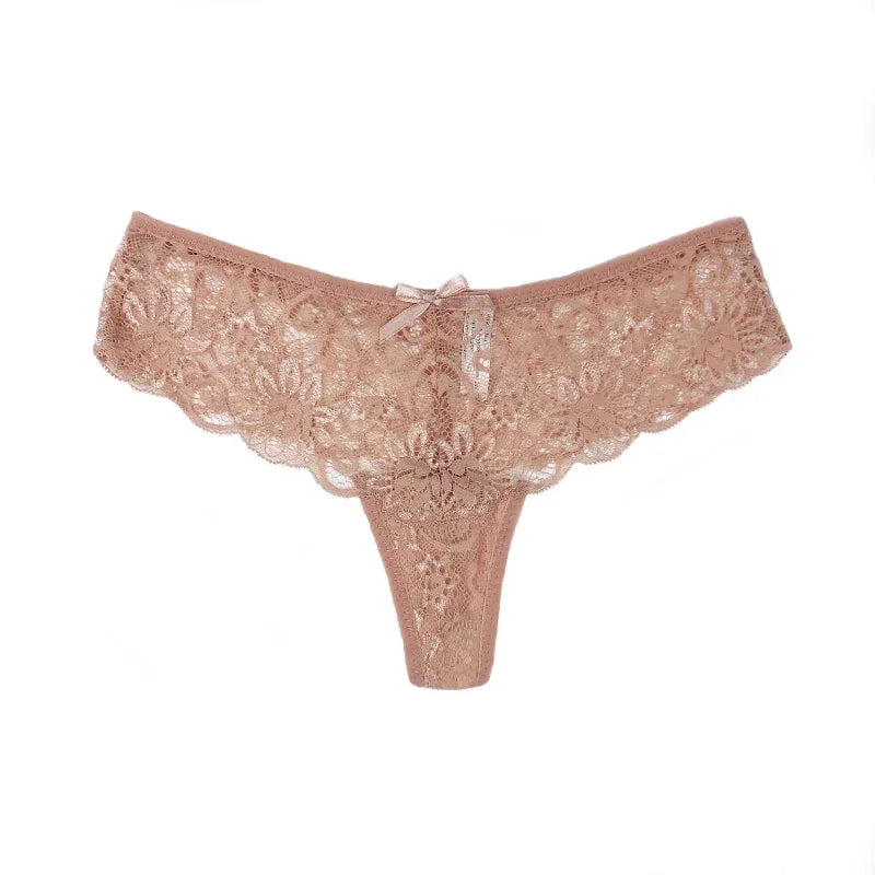 String en dentelle pour femme, taille basse, sous-vêtement transparent