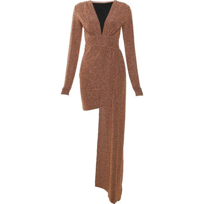 Mini robe courte Sexy à manches longues et col en V pour femme