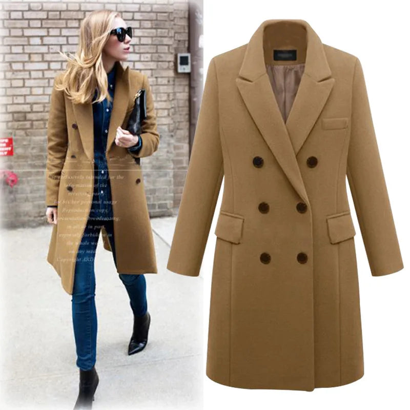 Veste en laine pour femme automne hiver coupe-vent long manteau coupe slim