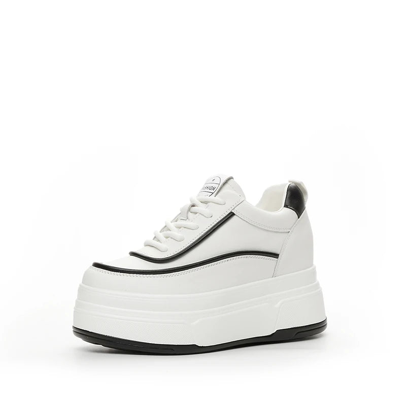 Baskets à plateforme en cuir véritable pour femmes