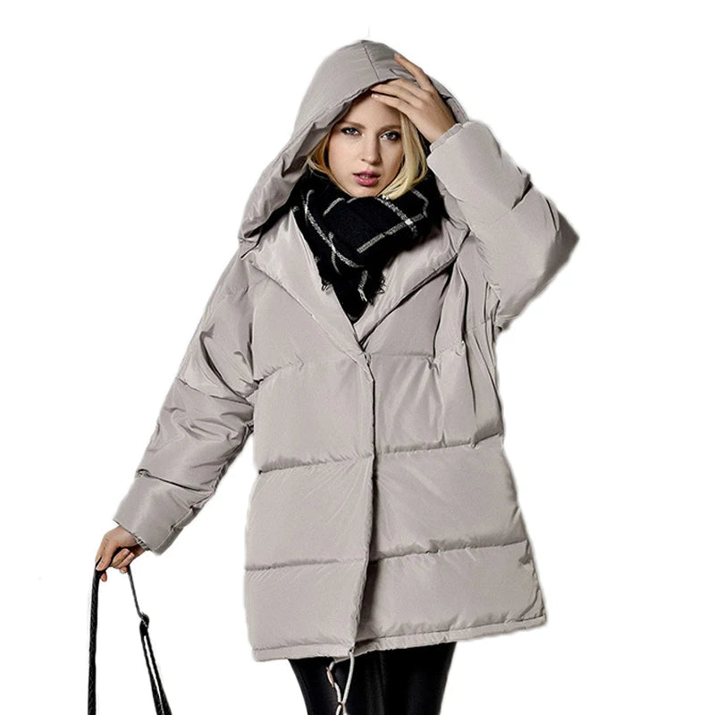 vestes 90% duvet de canard blanc Parkas manteaux à capuche amples moyen Long chaud décontracté rose neige pour femmes