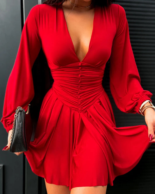 Robe sexy à manches lanternes et froncées pour femmes