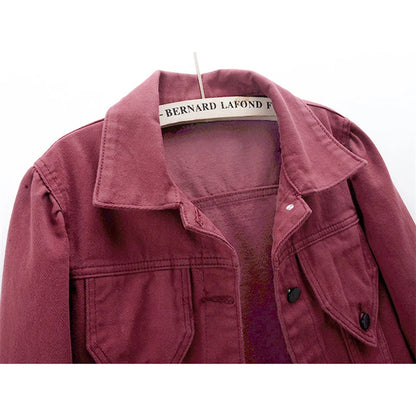 Veste en jean taille haute bordeaux vintage pour femme