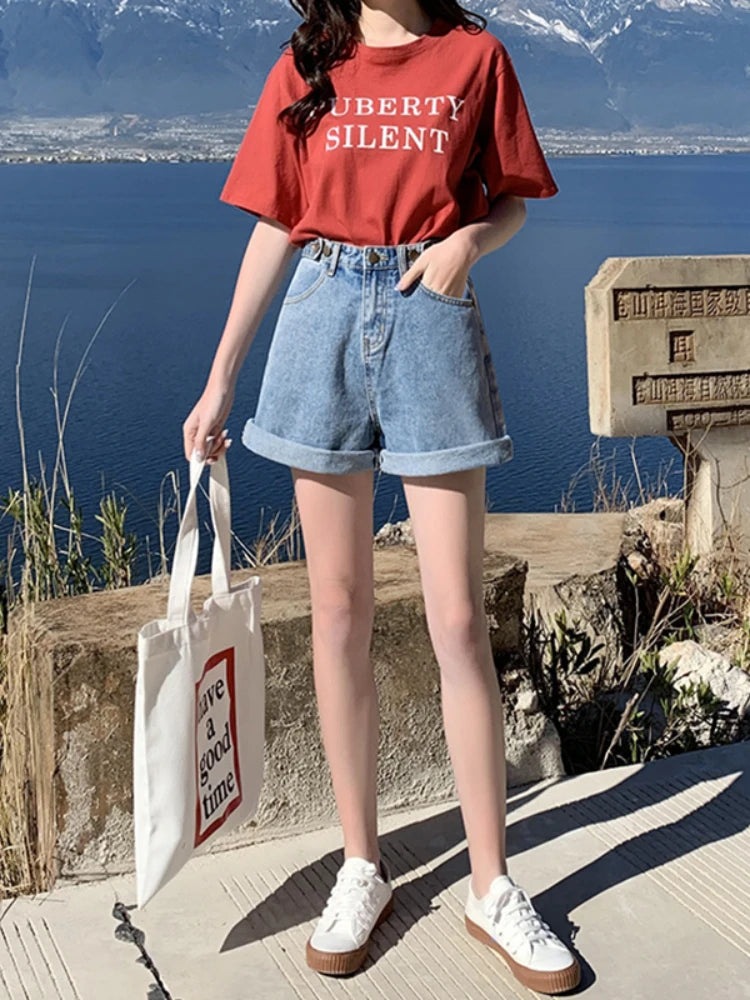 Shorts en jean décontracté pour femme coupe ample