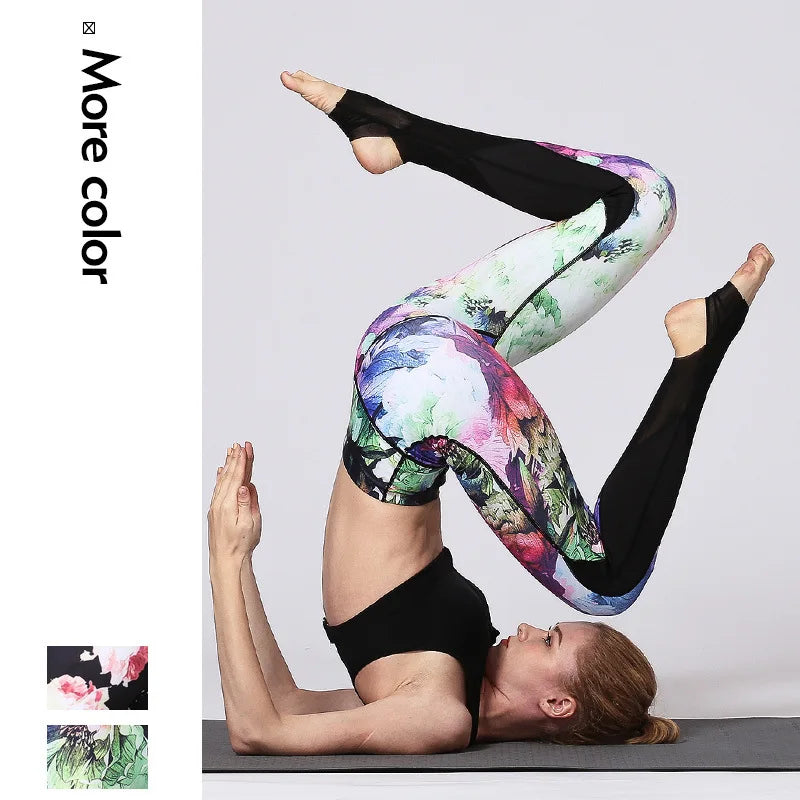 Leggings de sport à fleurs taille haute pour femme