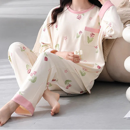 Vêtements de nuit à manches longues en pur coton pour femmes