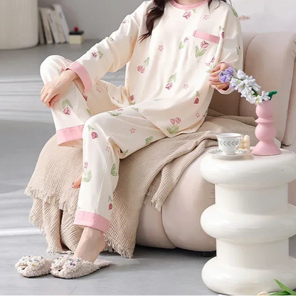 Vêtements de nuit à manches longues en pur coton pour femmes