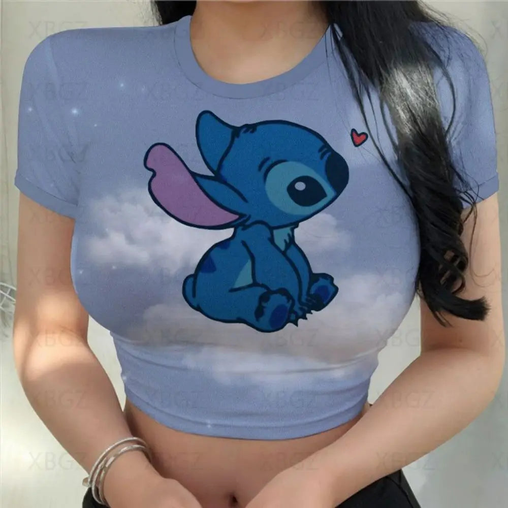 T-shirt Disney Stitch  pour femmes haut court