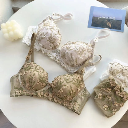 Soutien-gorge réglable en dentelle brodée de fleurs pour femmes