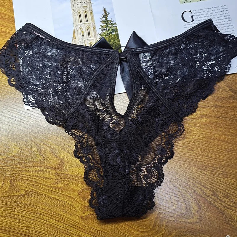 Strings creux sexy pour femmes, broderie en dentelle, culotte tentation taille haute, caleçon en T respirant en maille