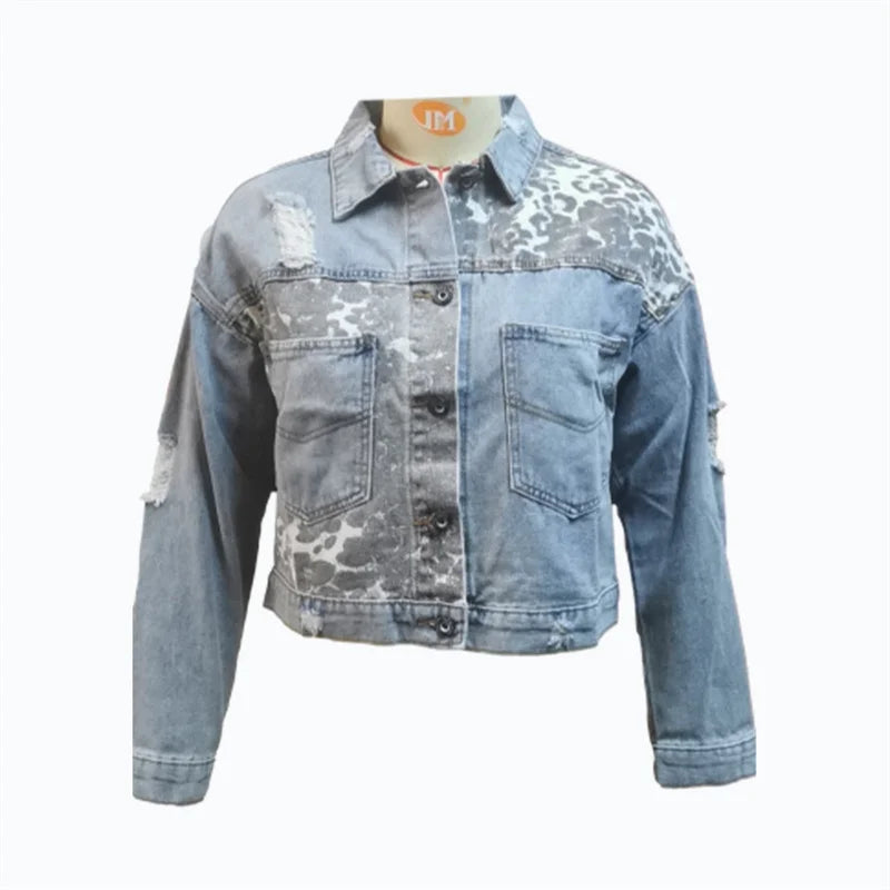 Veste en jean imprimé à la mode pour femme, manches longues,