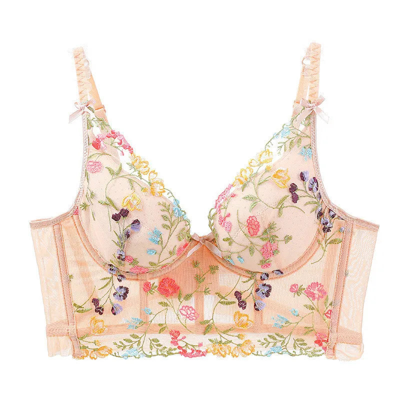 Soutien-gorge brodé à volants en dentelle pour femmes