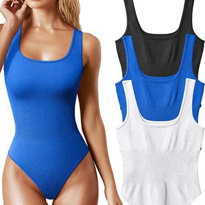 Body côtelé en tricot solide pour femme