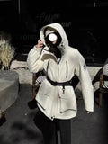 Doudoune à capuche tendance avec ceinture pour femme,