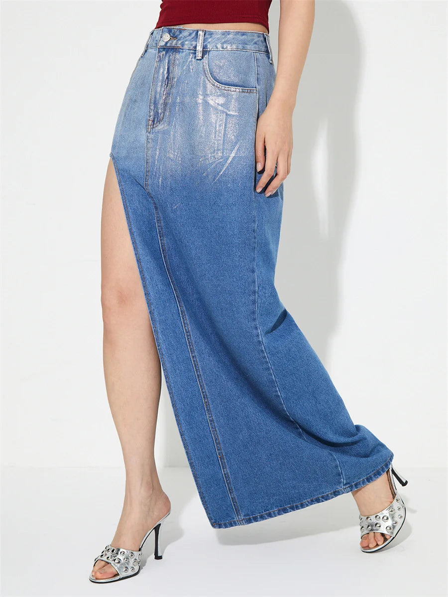 Jupe longue en jean fendue haute pour femmes