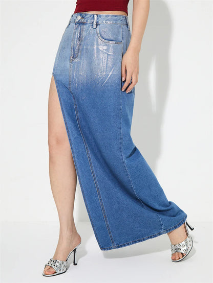 Jupe longue en jean fendue haute pour femmes