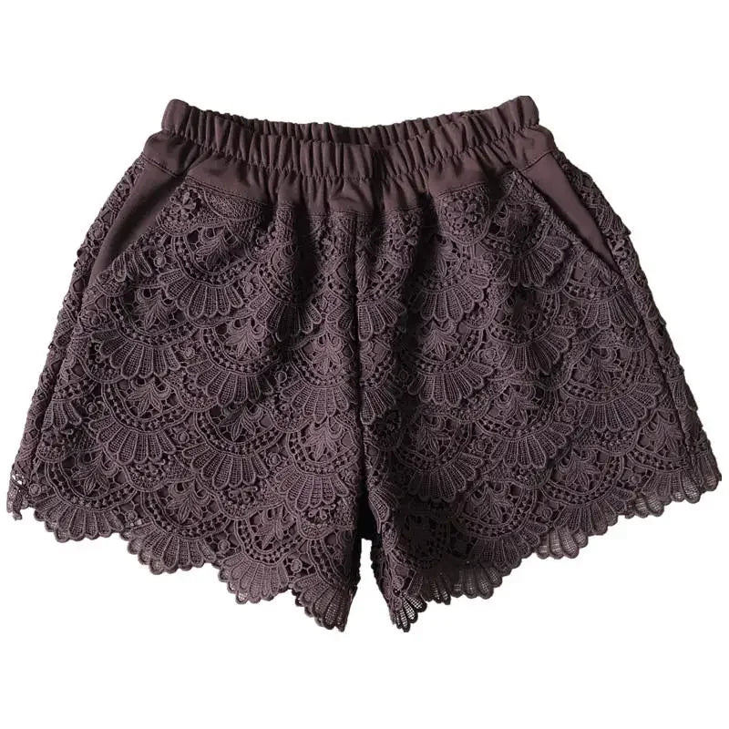 Short en dentelle pour femme, short taille haute, élastique, jambe large,