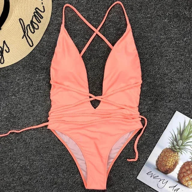Maillot de bain une pièce à décolleté en v profond pour femmes