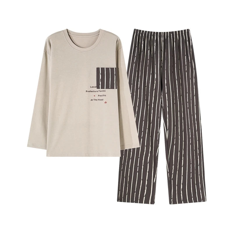 Pyjama en faux coton à col rond pour hommes