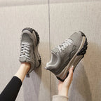 Baskets à semelle compensée 6cm en cuir de vache véritable pour femmes