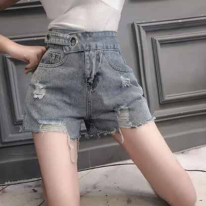 short en jean pour femme avec poche à la taille, court large