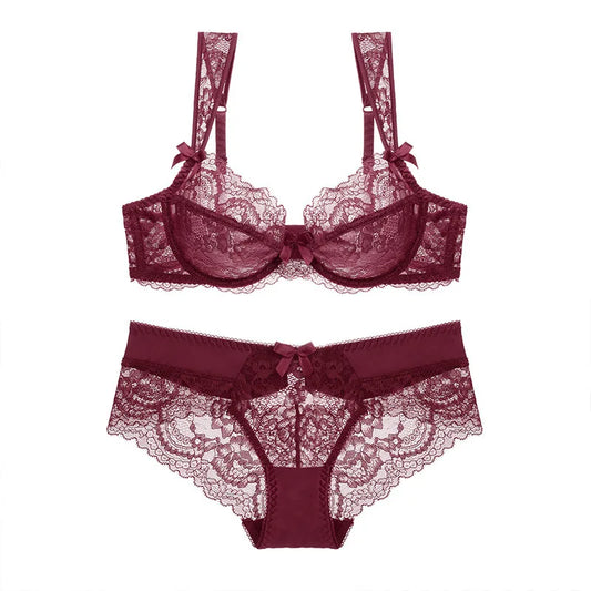 Ensemble soutien-gorge et culotte Sexy en dentelle transparente, Ultra-fin, sans éponge, Transparent, Push-Up