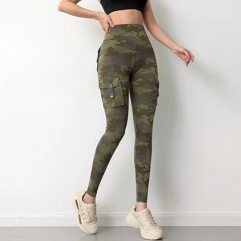 Pantalon de yoga camouflage pour femme, legging de fitness,