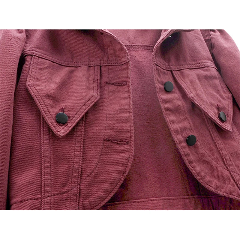 Veste en jean taille haute bordeaux vintage pour femme